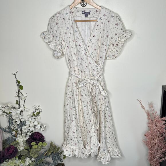 ELESTORY That's A Wrap Ditsy Floral Cottagecore Midi Dress Cream Sz XS {MM16} - Picture 3 of 6